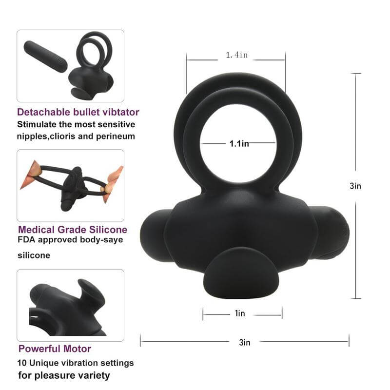 Bullet Double Rings 10 Vibrating Men Penis Ring Male sex toy