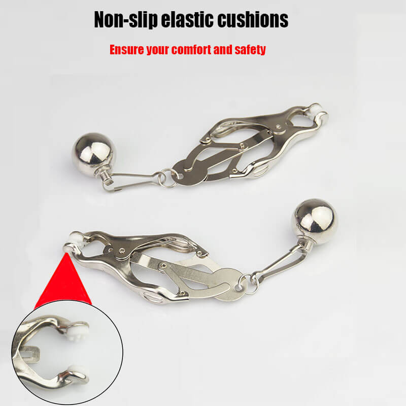 Stainless Steel Clover Nipple Clamp With Ball Weights For SM Adult Male sex toy