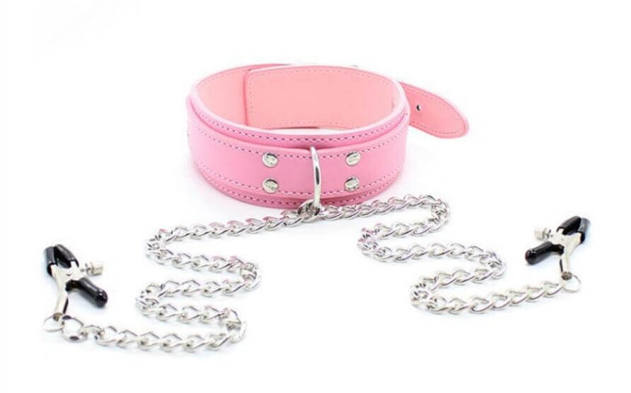Leather Collar With Nipple Clamps Chain SM Sex Toy For Men Male sex toy