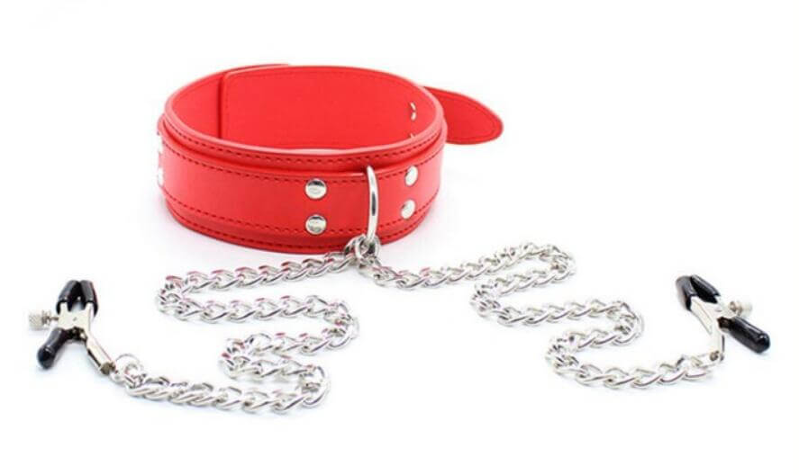 Leather Collar With Nipple Clamps Chain SM Sex Toy For Men Male sex toy