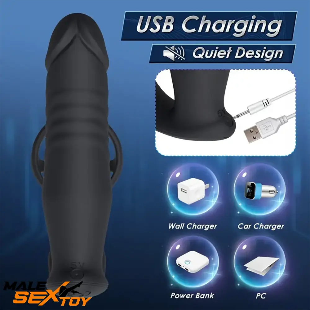 5.91in Black Auto Vibrating Thrusting APP Dildo With Cock Ring Male Sex Toy