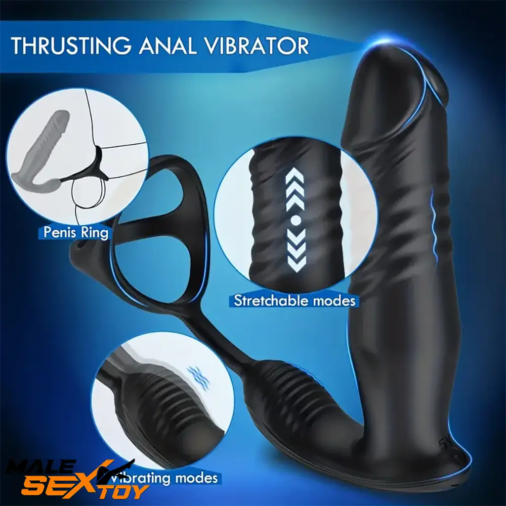 5.91in Black Auto Vibrating Thrusting APP Dildo With Cock Ring Male Sex Toy