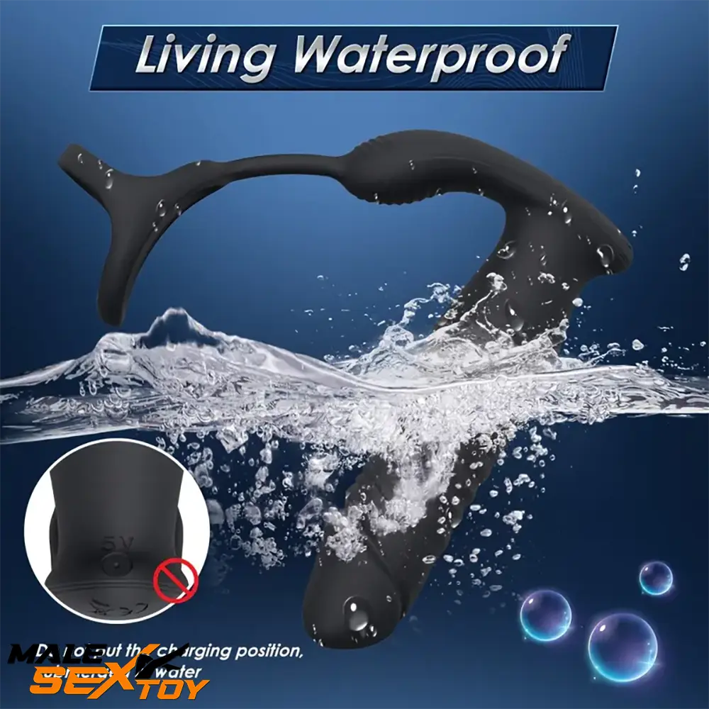 5.91in Black Auto Vibrating Thrusting APP Dildo With Cock Ring Male Sex Toy