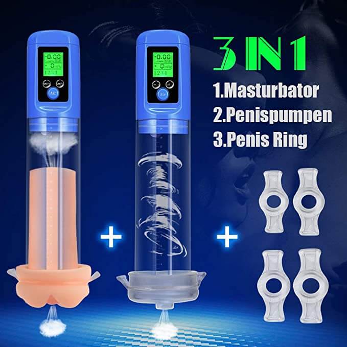 3in1 Multiple Use Automatic Penis Pump Masturbator With Penis Rings Male sex toy