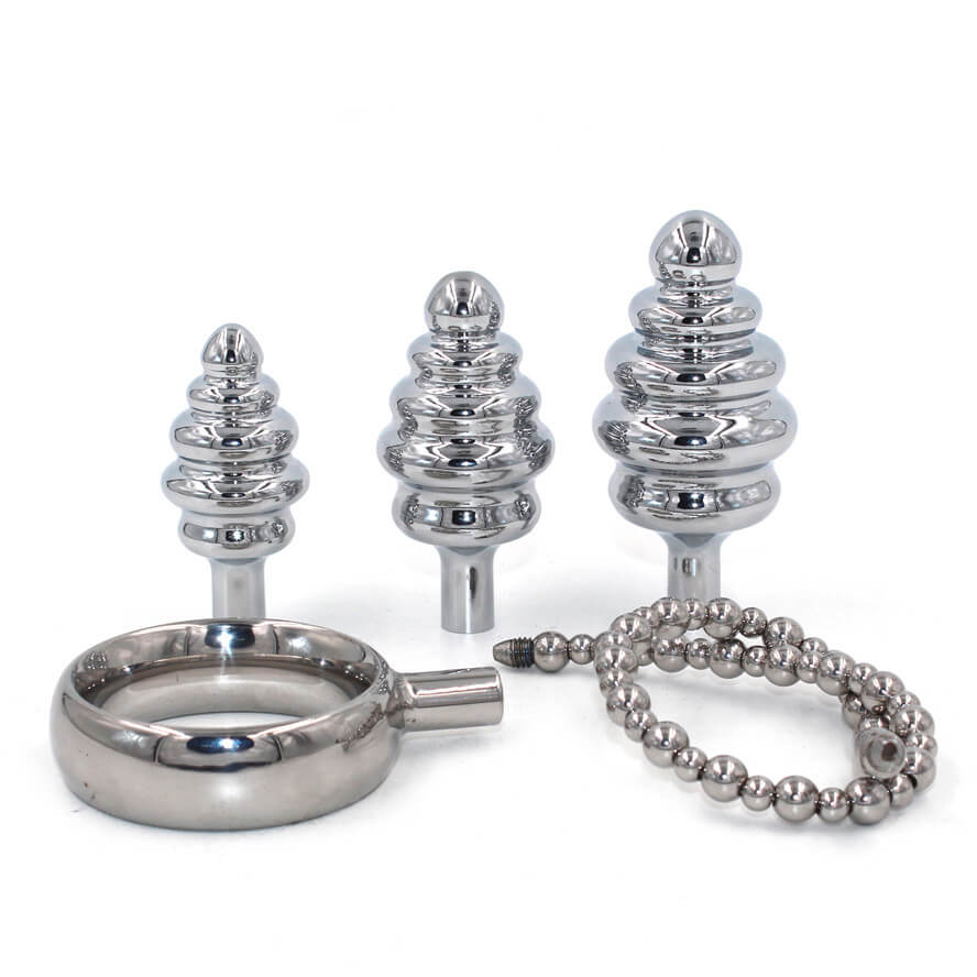 Stainless steel Cock Ring With Anal Beads For Men Prostate Stimulating Male sex toy