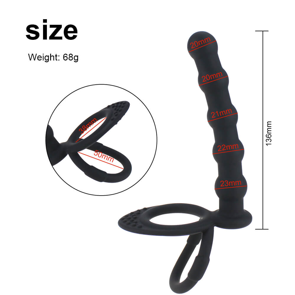 Black Double Cock Ring With Butt Plug Anal Sex Toy For Adults Male sex toy
