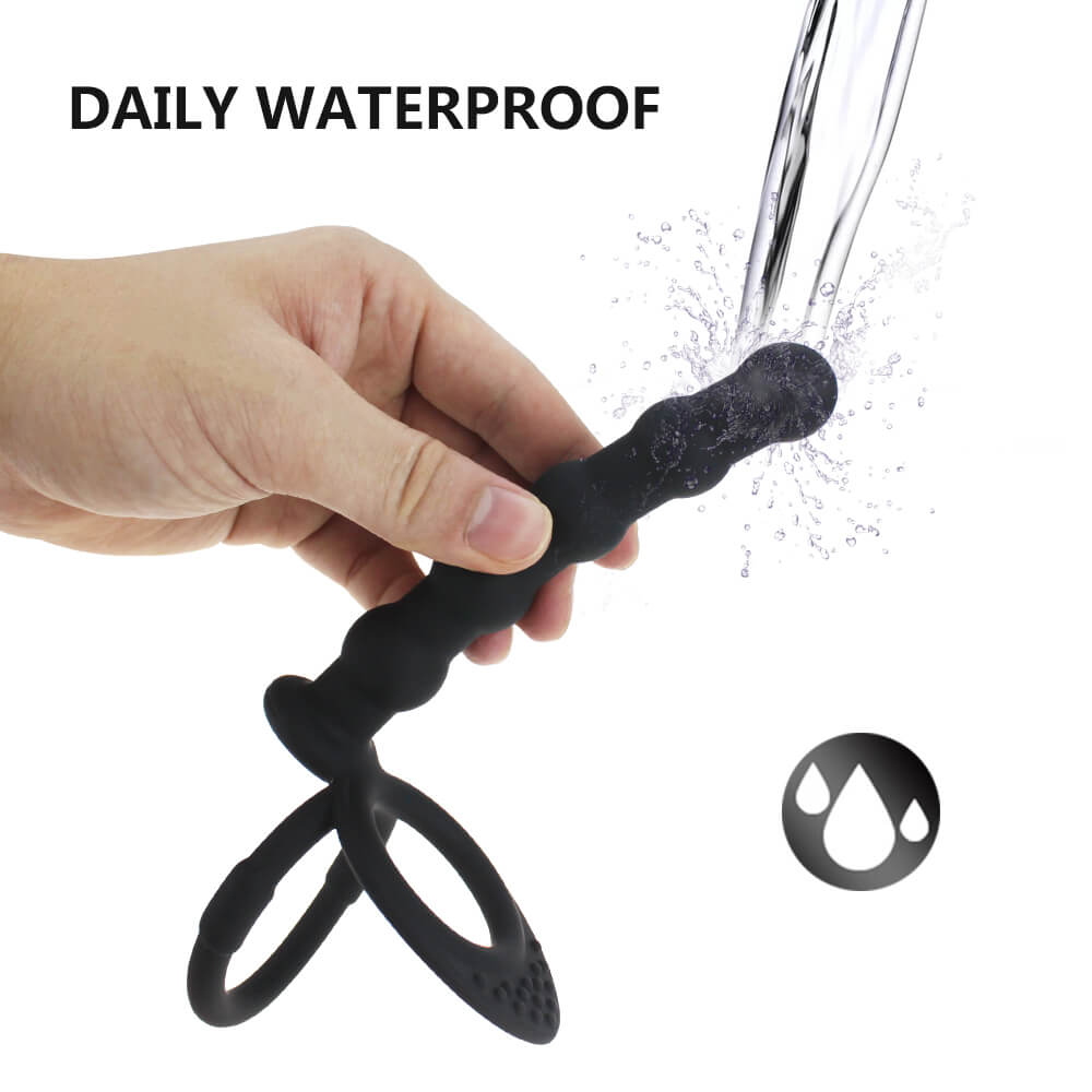 Black Double Cock Ring With Butt Plug Anal Sex Toy For Adults Male sex toy