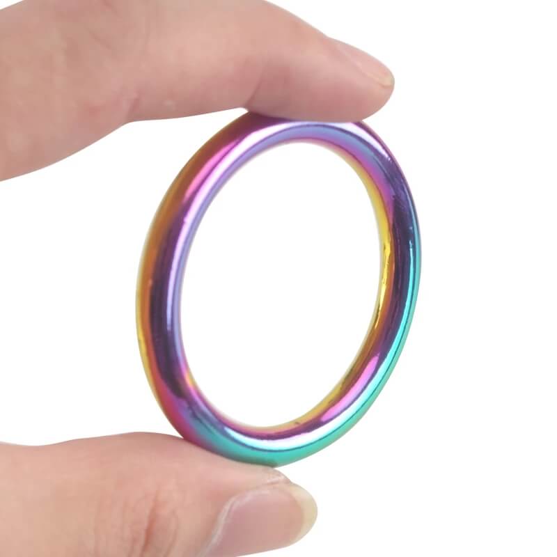 Rainbow Metal Cock Ring Scrotum Stretcher Restraint Delay Ejaculation Male sex toy