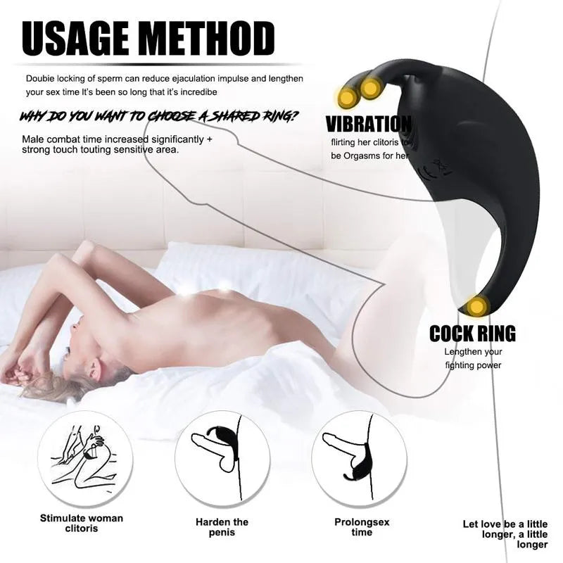 Hands-free Black Cock Ring Adjustable Vibrator Sex Toy Male sex toy