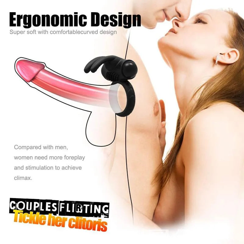 Rabbit Vibrator Flirting Cock Ring With Bullet For Men Masturbation Male sex toy