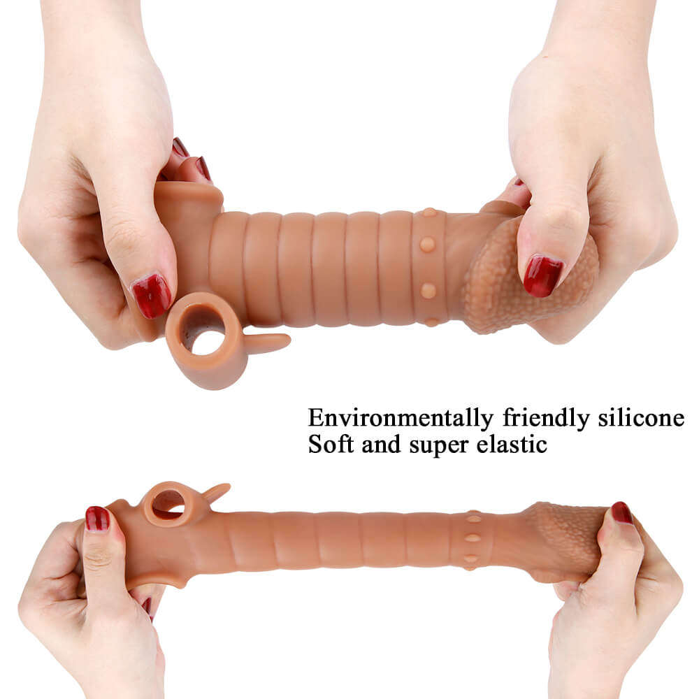 6.1in Liquid Silicone Extension Condom Vibration Cock Sleeve For Males Male sex toy