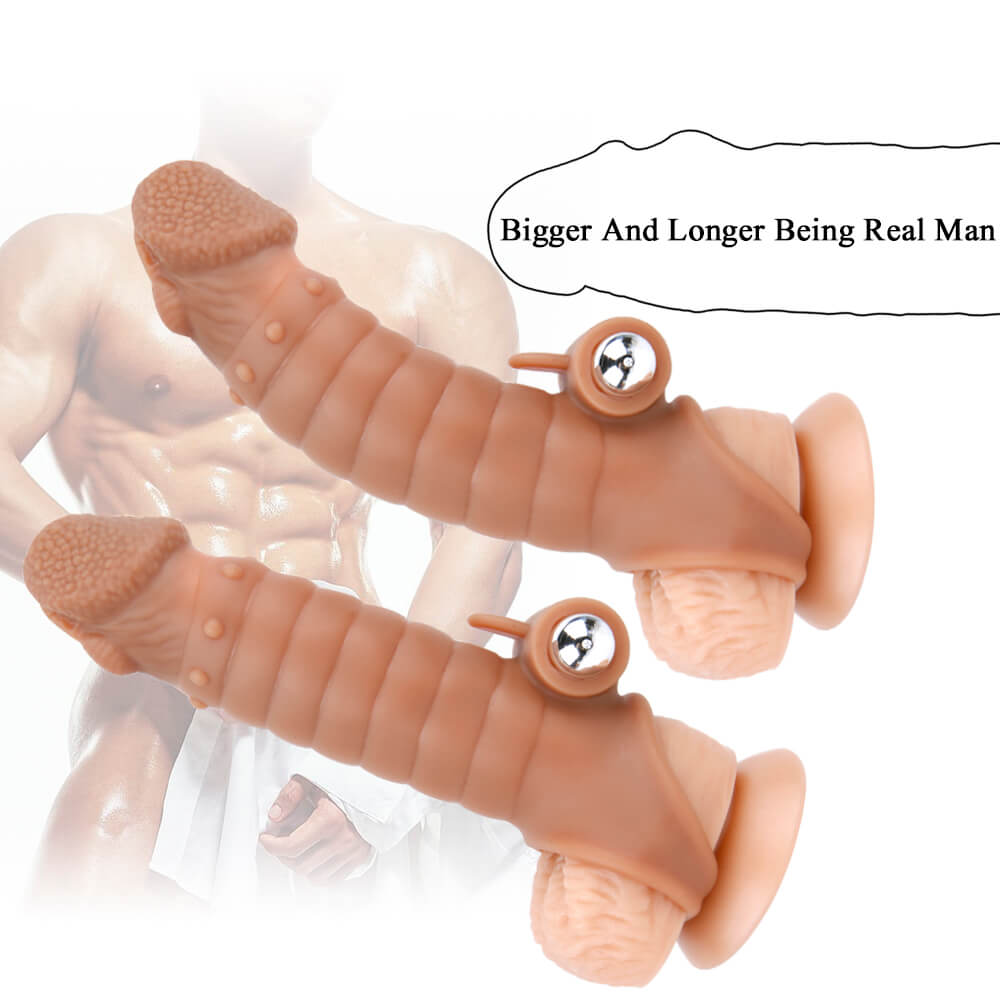 6.1in Liquid Silicone Extension Condom Vibration Cock Sleeve For Males Male sex toy