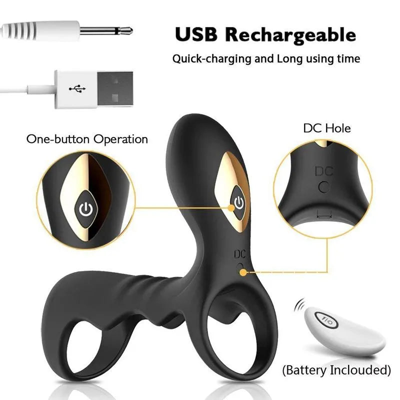 Dual Rings Remote Control 10 Frequencies Vibrating Cock Ring Male sex toy
