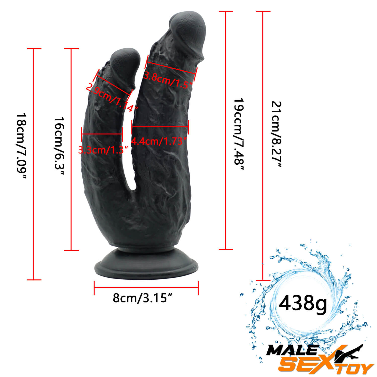 7.09in Dual Sided Dildo For Anus Vagina Breasts Orgasm Male sex toy