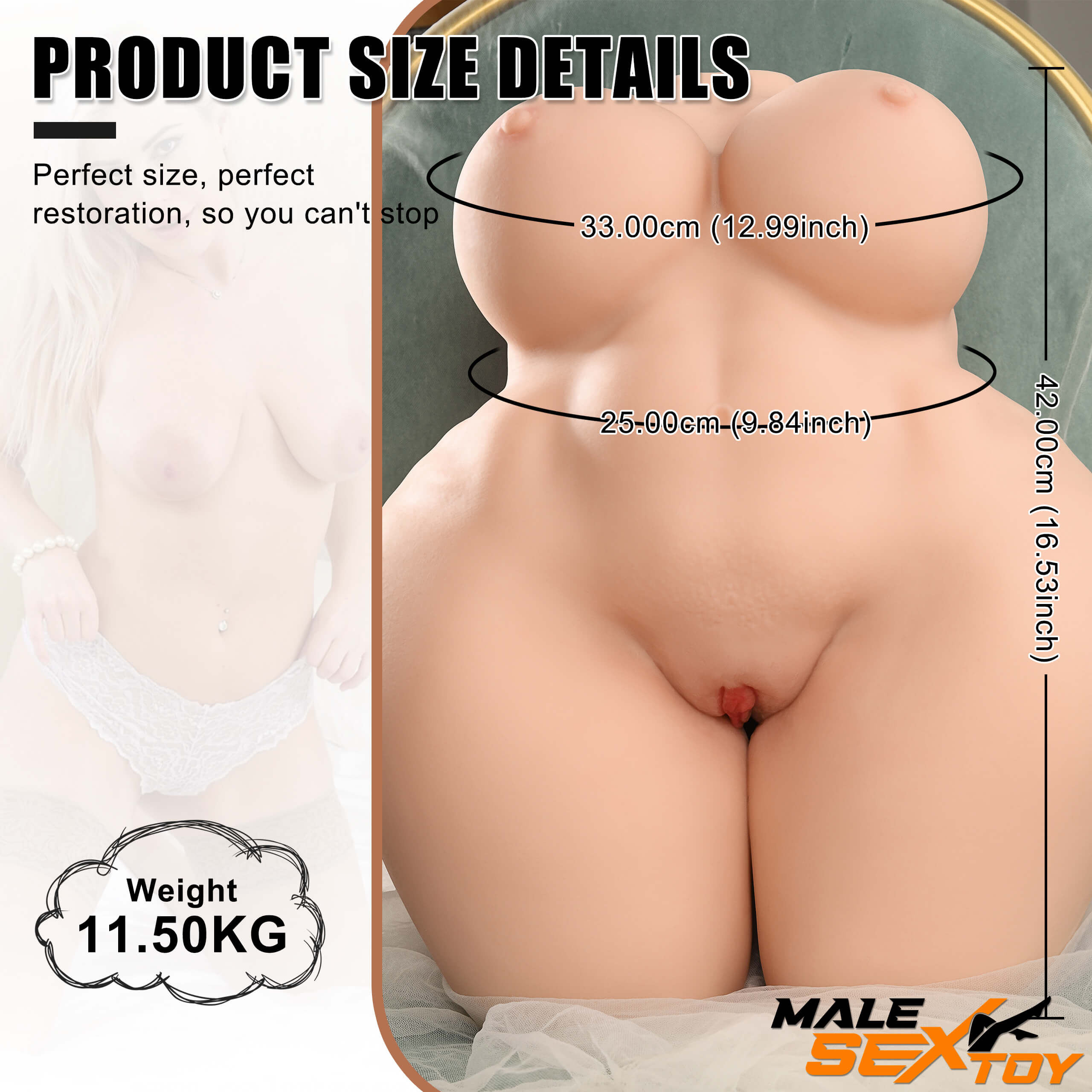 25.35lb Big Fat Ass Full Size Sex Torso For Vaginal Breasts Sex Male sex toy