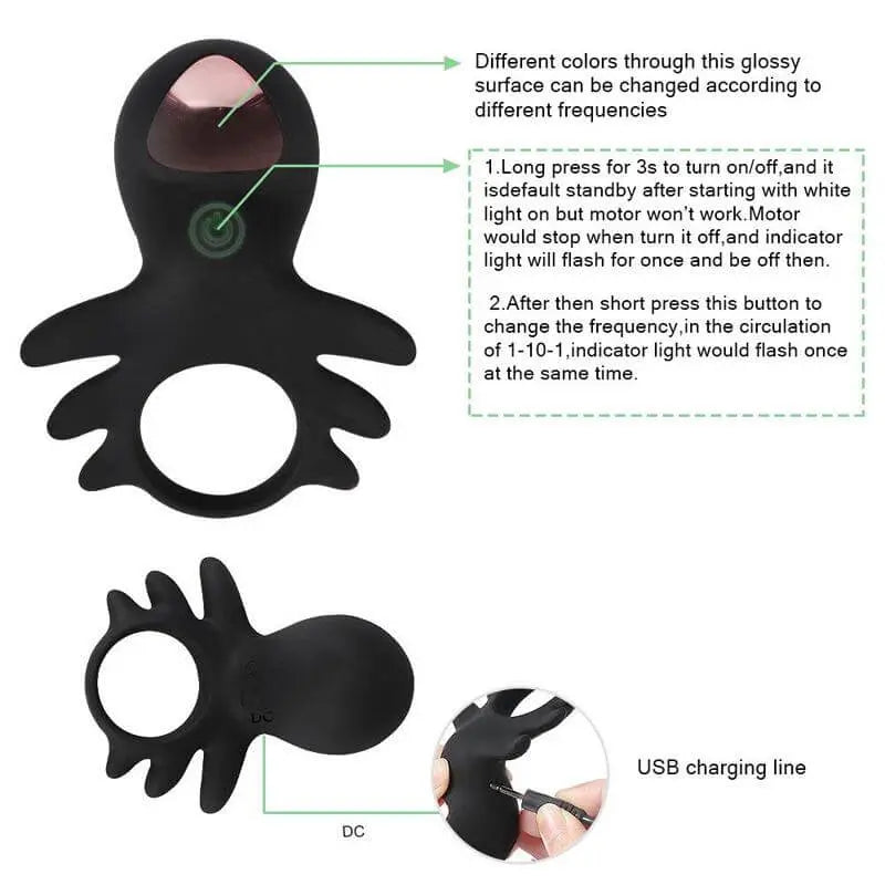10 Vibrating Modes Vibrating Waterproof Silicone Cock Ring Male sex toy