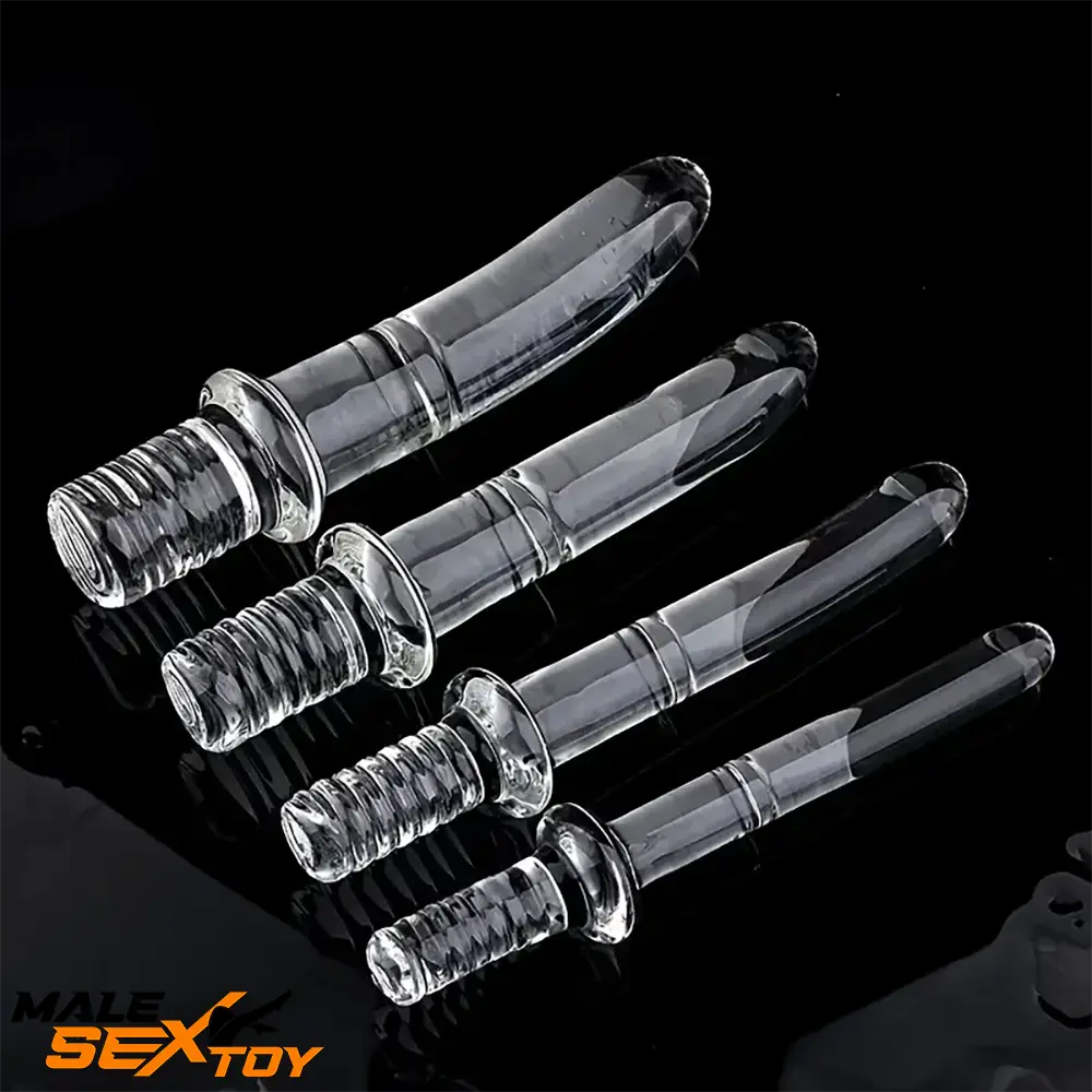 6.69in 6.88in 7.08in 7.28in Clear Glass Crystal Handle Sword Dildo Male Sex Toy