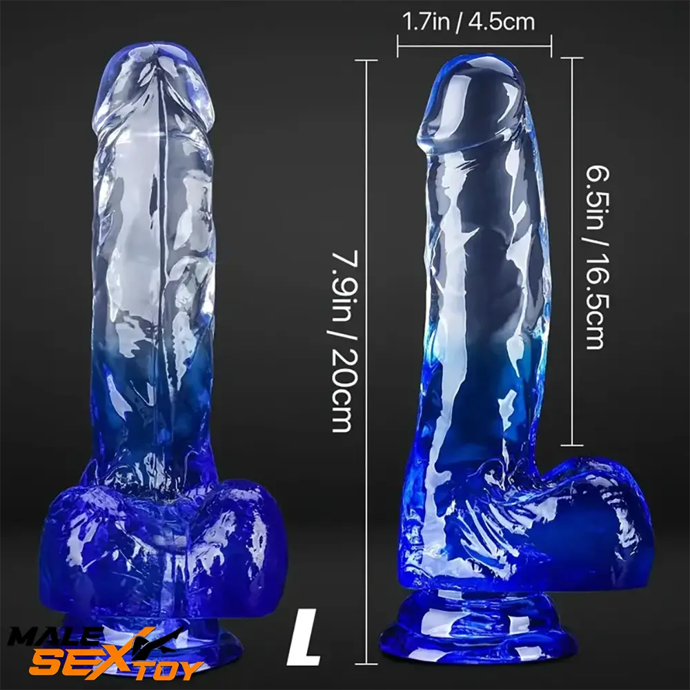 5.9in 7in 7.9in Gradient Color Clear Jelly Real Cock Dildo For G-Spot Male Sex Toy