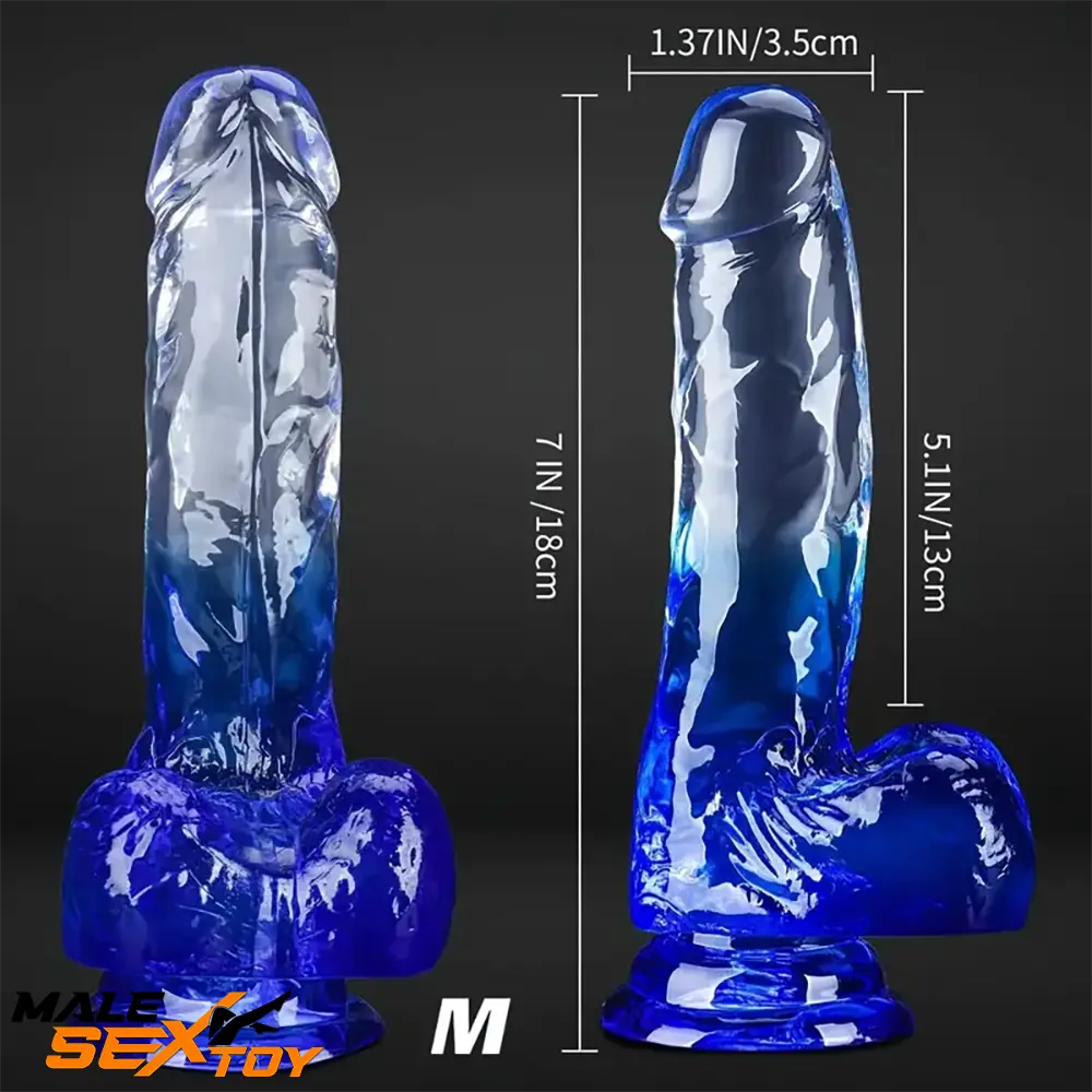 5.9in 7in 7.9in Gradient Color Clear Jelly Real Cock Dildo For G-Spot Male Sex Toy