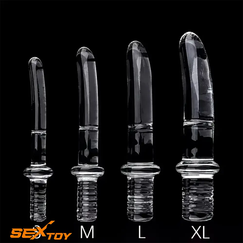 6.69in 6.88in 7.08in 7.28in Clear Glass Crystal Handle Sword Dildo Male Sex Toy