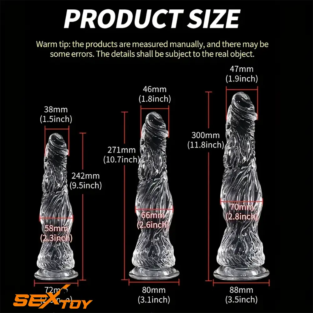 9.5in 10.7in 11.8in Clear Crystal Huge Animal Dildo For Love Massage Male Sex Toy