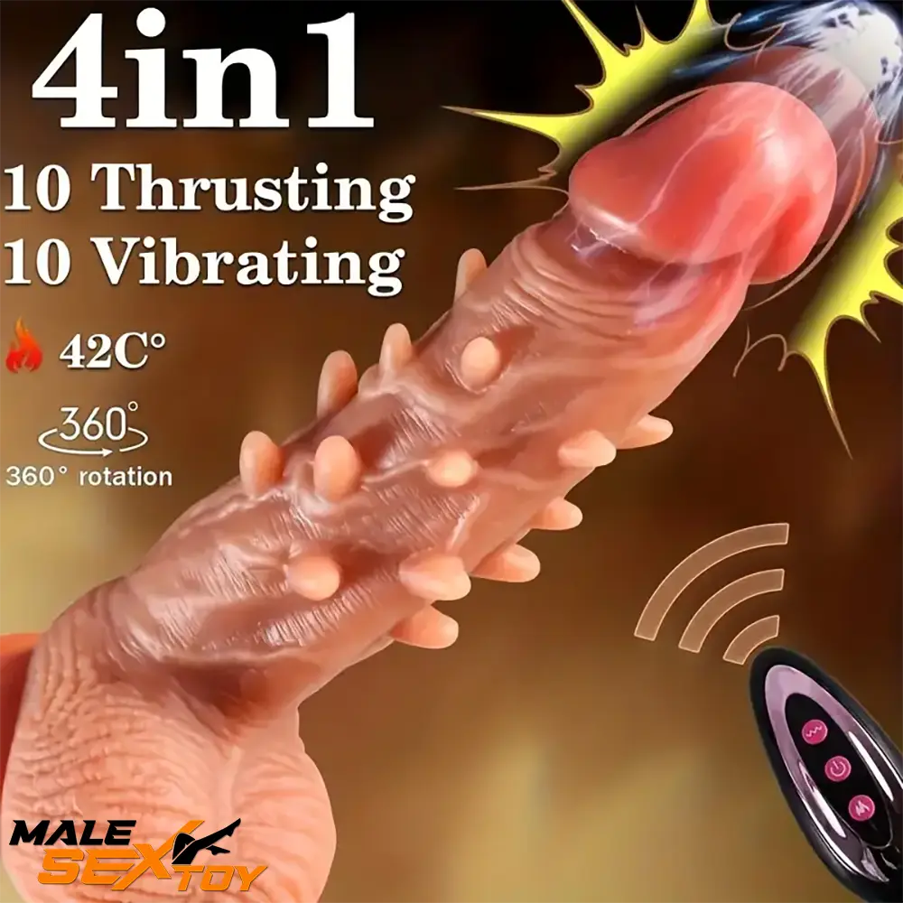 8.66in Large Spiked Vibrating Thrusting Rotation Silicone Soft Dildo Male Sex Toy