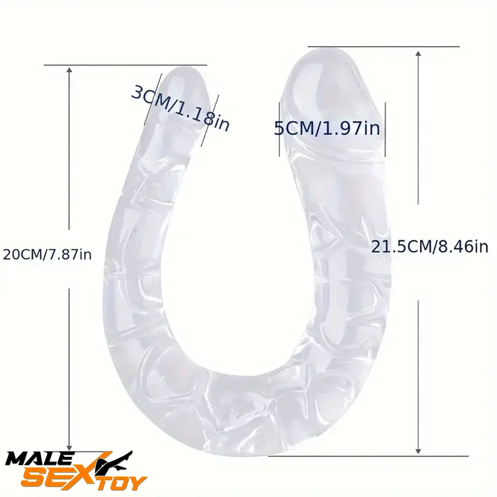 5.31in 6.69in 7.48in 8.46in Clear Dual Heads Curved Female Dildo Male Sex Toy