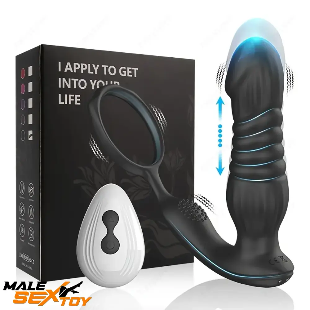 6.02in Unisex Soft Silicone Thrusting Remote Dildo With Cock Ring Male Sex Toy
