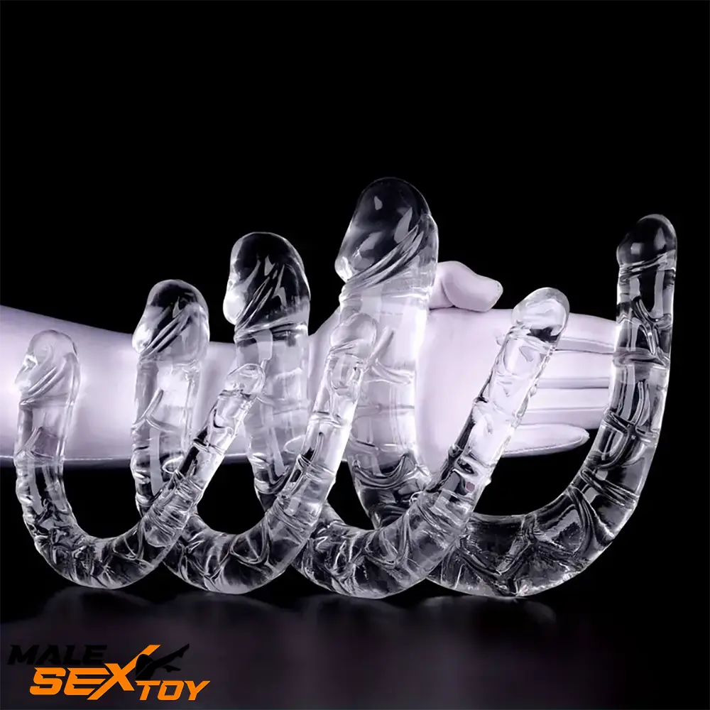 5.31in 6.69in 7.48in 8.46in Clear Dual Heads Curved Female Dildo Male Sex Toy