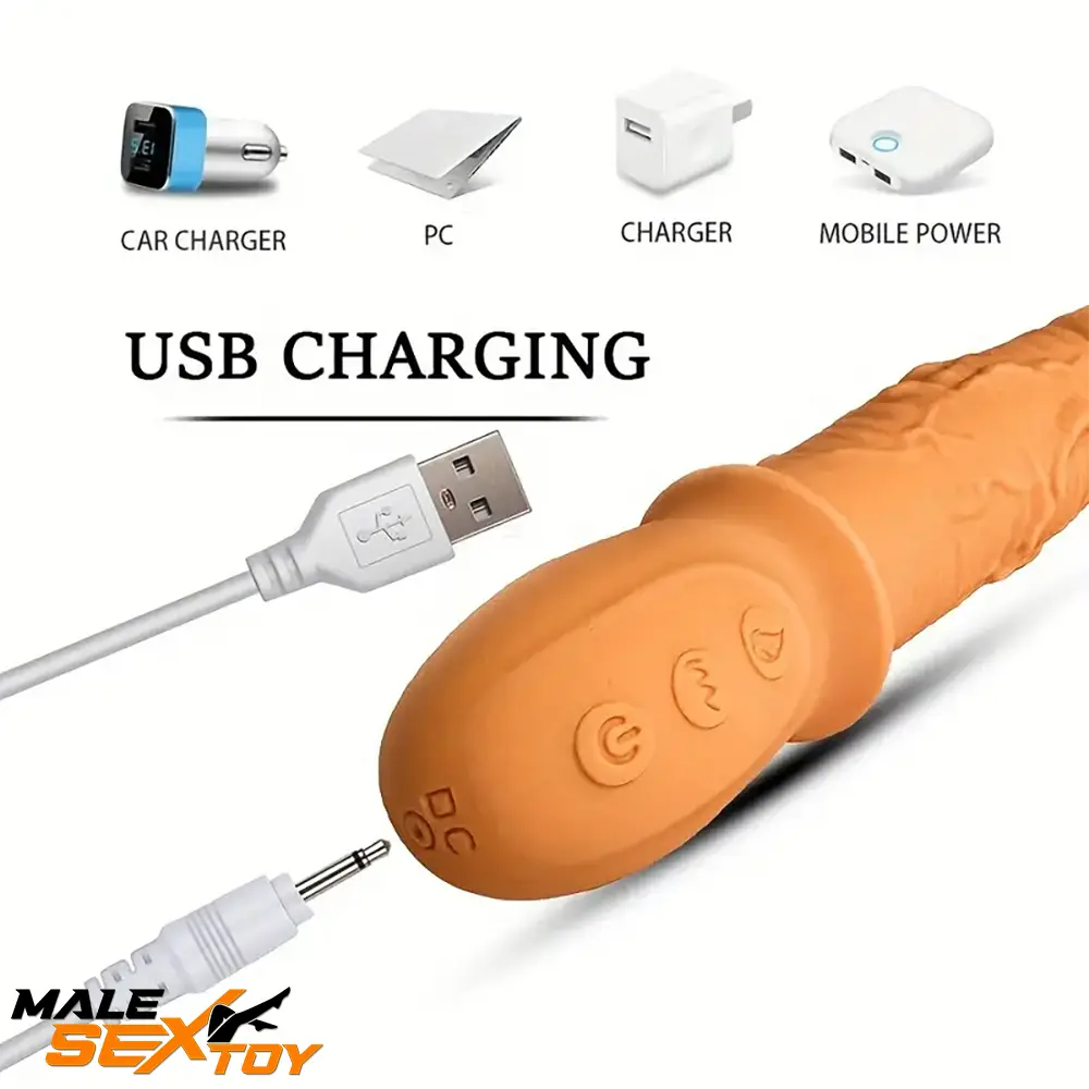 8.46in Automatic Soft Real Silicone G Spot Heating Vibrating Dildo Male Sex Toy