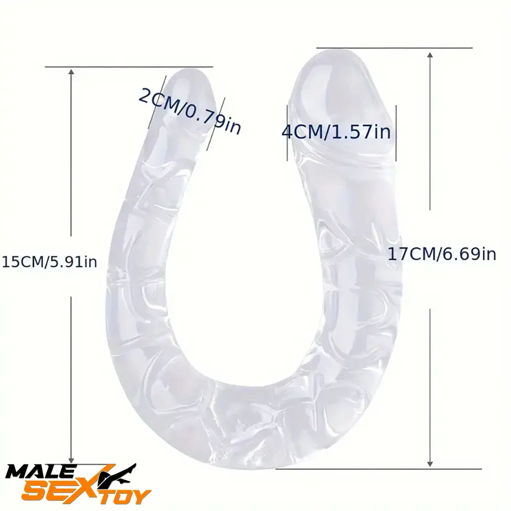5.31in 6.69in 7.48in 8.46in Clear Dual Heads Curved Female Dildo Male Sex Toy