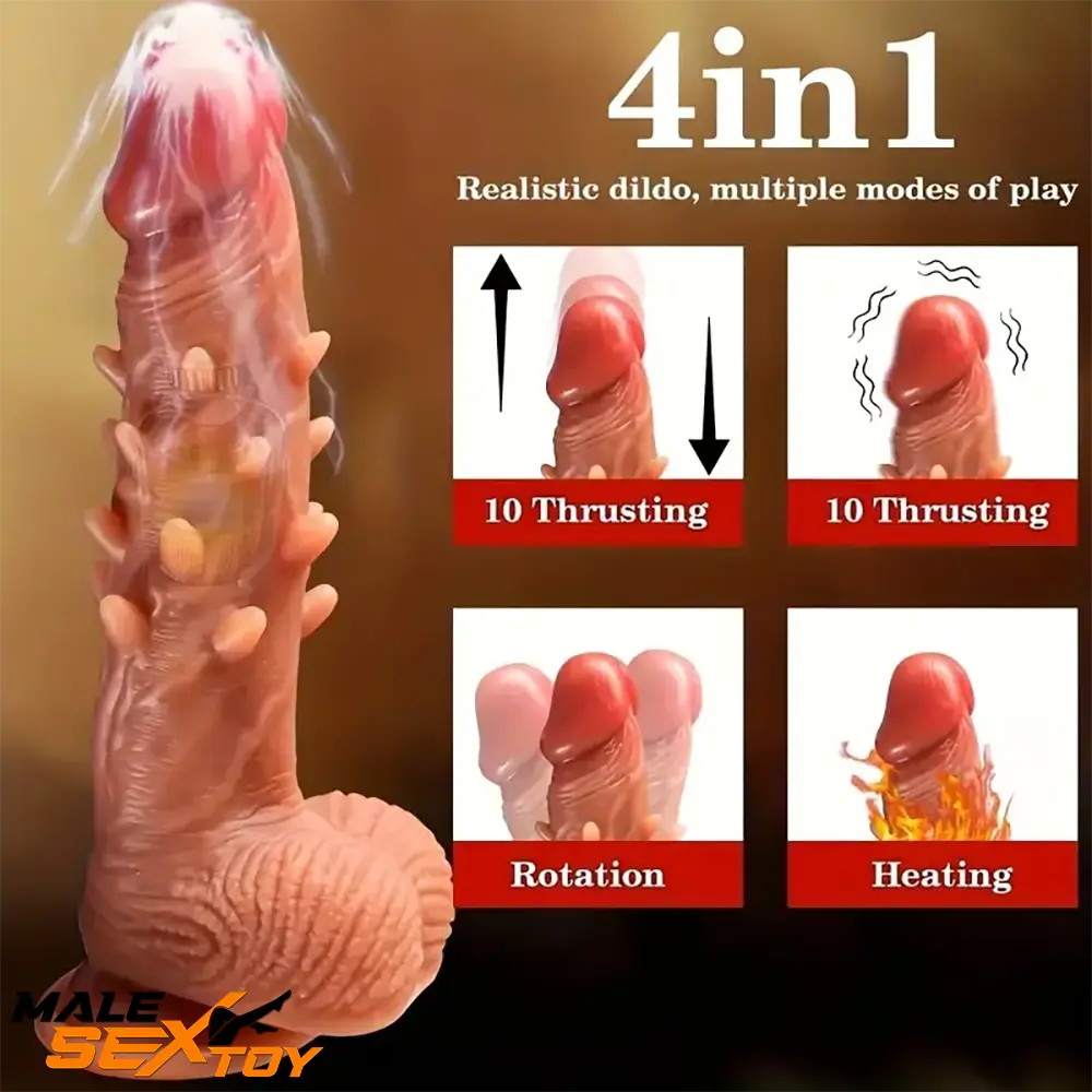 8.66in Large Spiked Vibrating Thrusting Rotation Silicone Soft Dildo Male Sex Toy