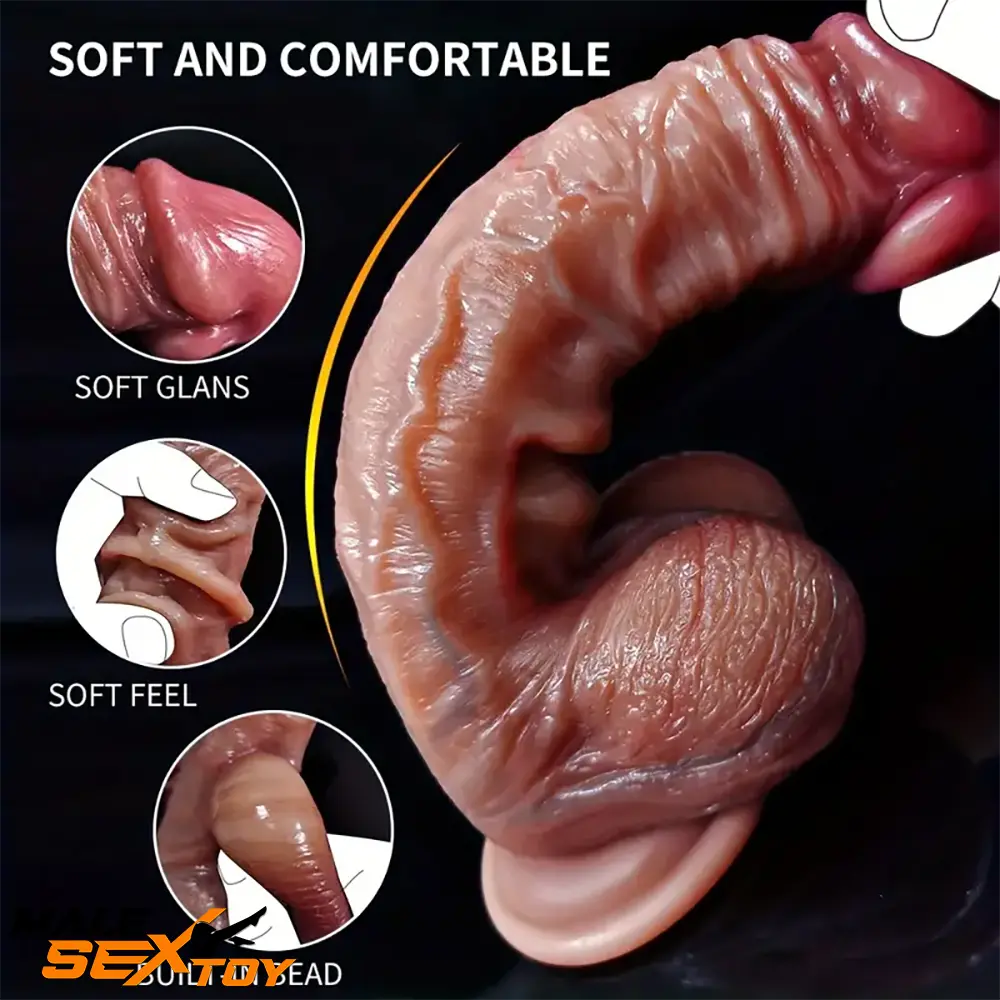 7.08in 8.27 Silicone Soft Cock Dildo For Clit Dilator With Sliding Skin Male Sex Toy