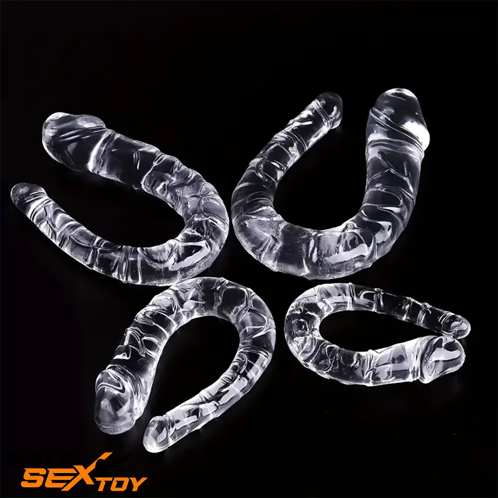 5.31in 6.69in 7.48in 8.46in Clear Dual Heads Curved Female Dildo Male Sex Toy