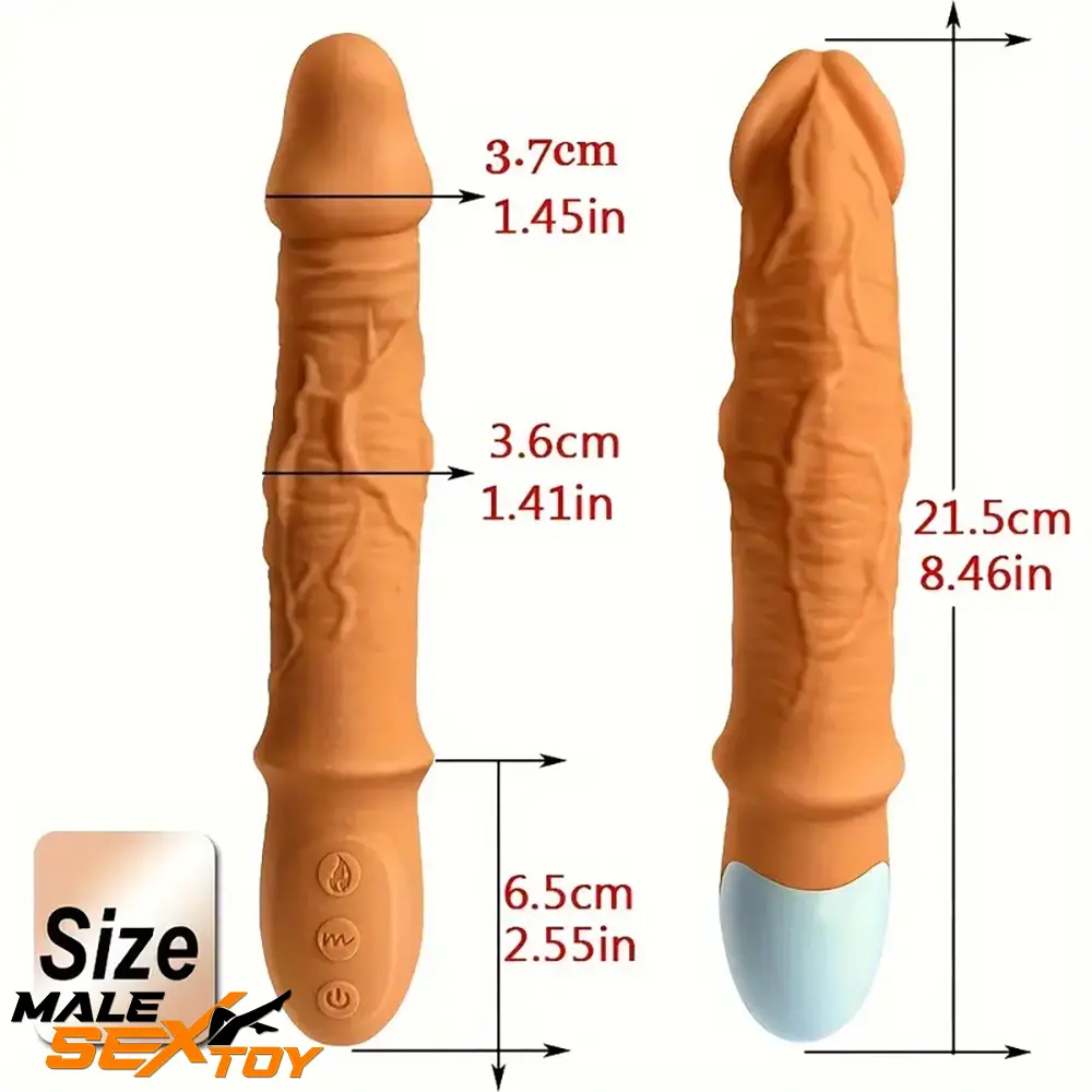 8.46in Automatic Soft Real Silicone G Spot Heating Vibrating Dildo Male Sex Toy