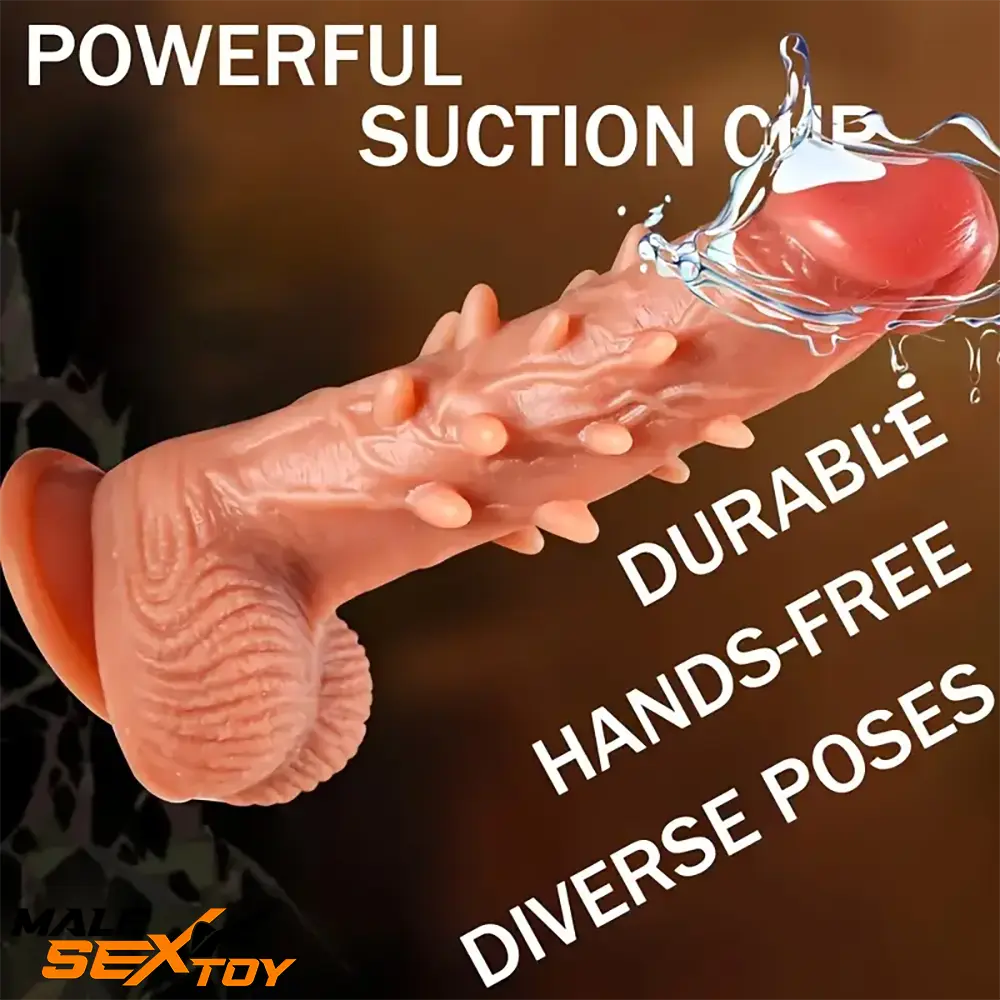 8.66in Large Spiked Vibrating Thrusting Rotation Silicone Soft Dildo Male Sex Toy