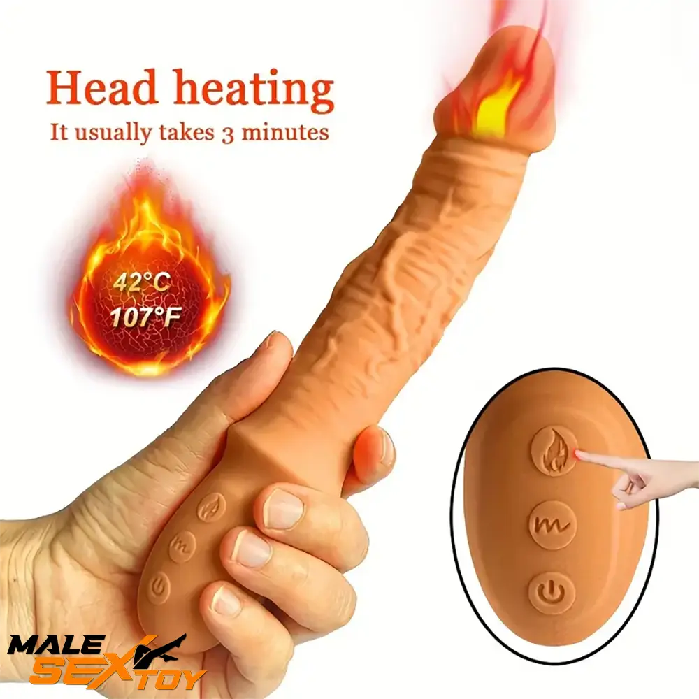 8.46in Automatic Soft Real Silicone G Spot Heating Vibrating Dildo Male Sex Toy