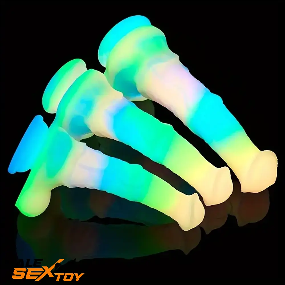 9.65in 11.02in 12.6in Rainbow Luminous Horse Silicone Soft Dildo Male Sex Toy