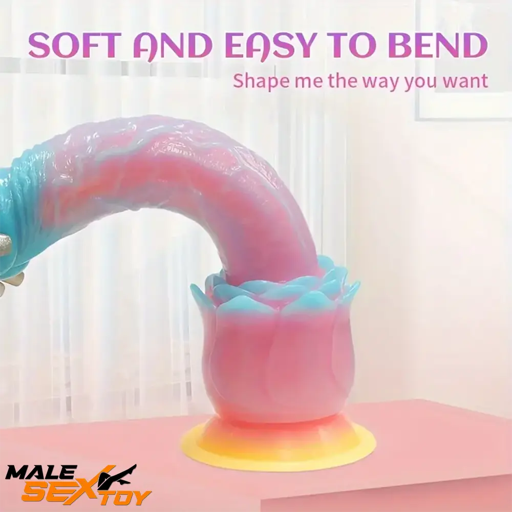 9.84in Silicone Soft Luminous Fantasy Big Dildo With Rose Flower Sucker Male Sex Toy