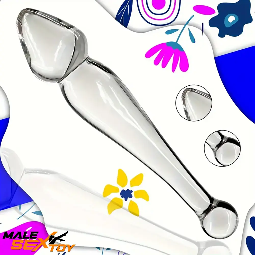 7.68in Unisex Glass Double Heads Dildo External Anal Clit Opener Male Sex Toy