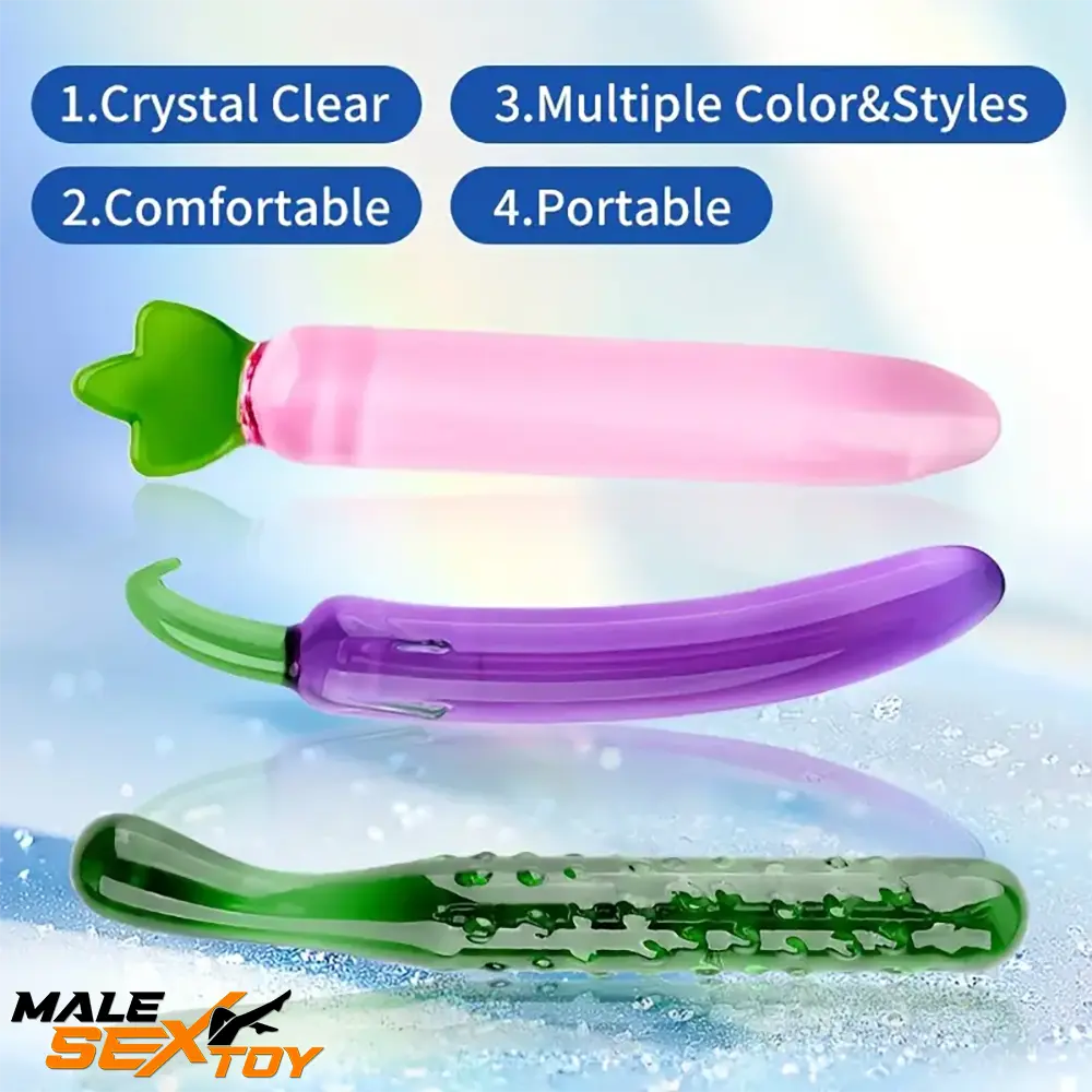 6.2in 7.5in 7.7in Multiple Colors Fruit Vegetable Crystal Glass Anal Dildo Male Sex Toy