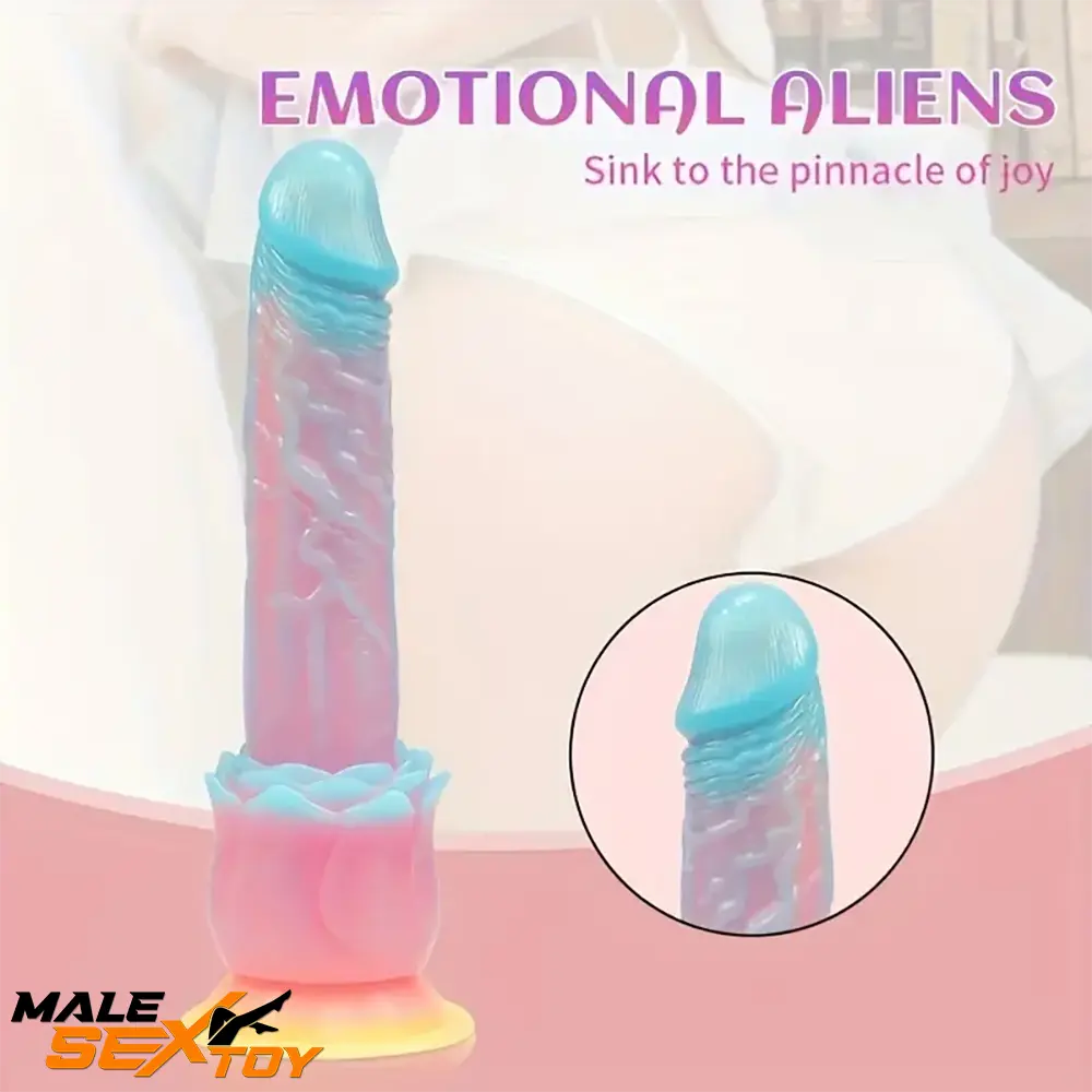 9.84in Silicone Soft Luminous Fantasy Big Dildo With Rose Flower Sucker Male Sex Toy