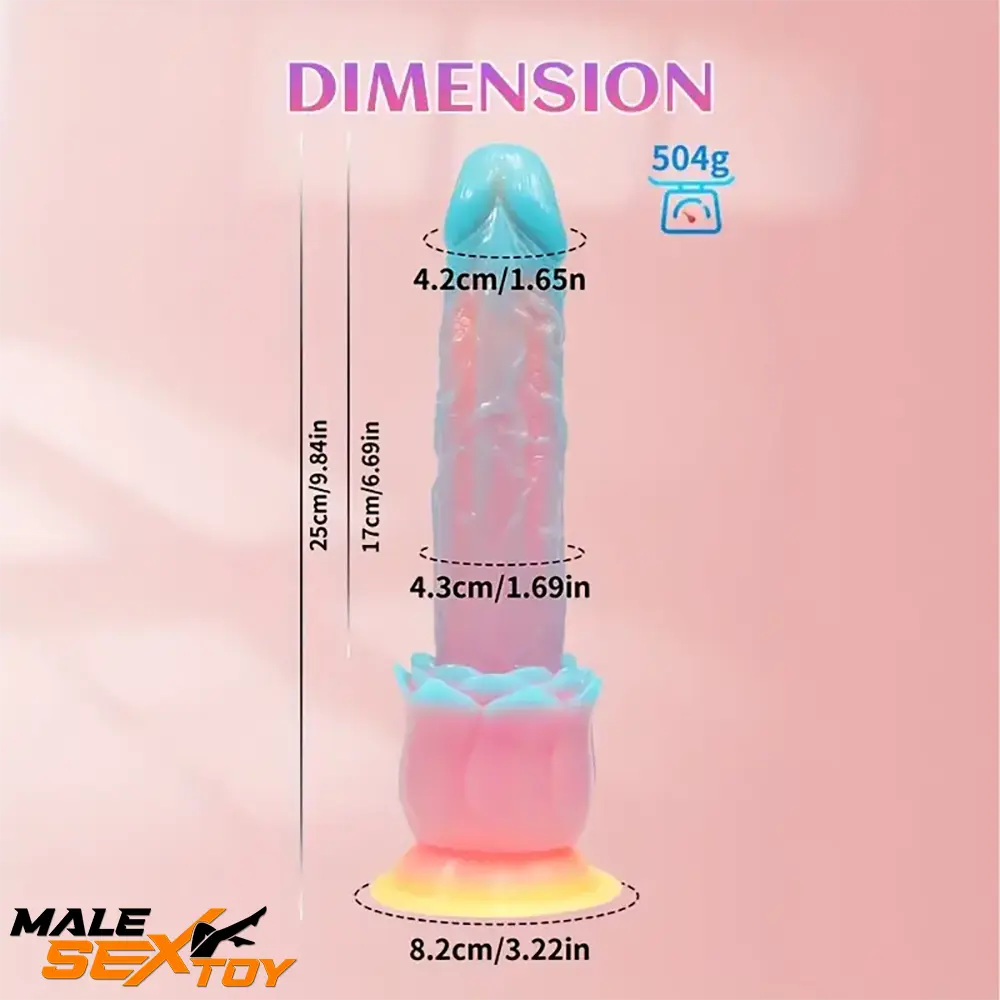 9.84in Silicone Soft Luminous Fantasy Big Dildo With Rose Flower Sucker Male Sex Toy