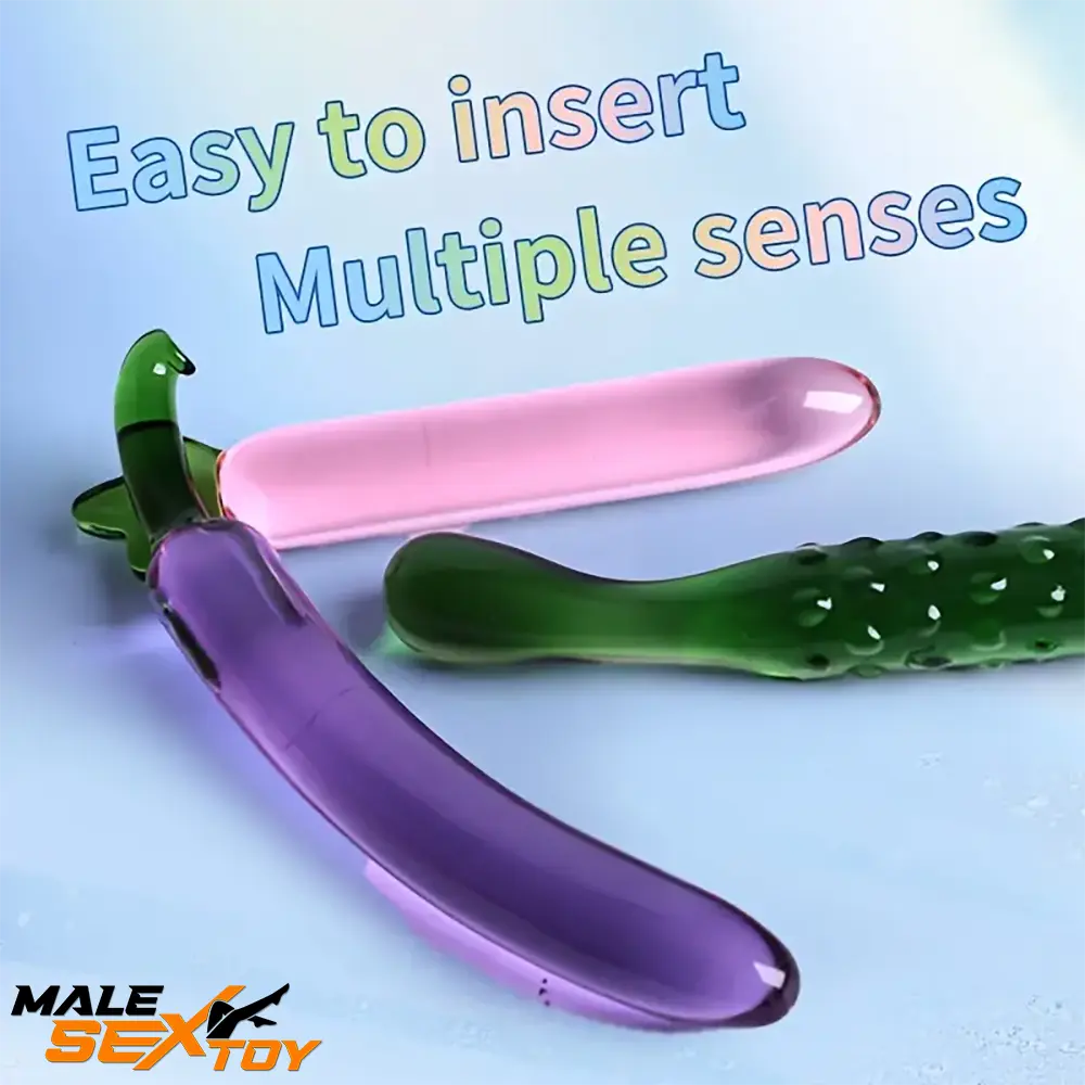 6.2in 7.5in 7.7in Multiple Colors Fruit Vegetable Crystal Glass Anal Dildo Male Sex Toy