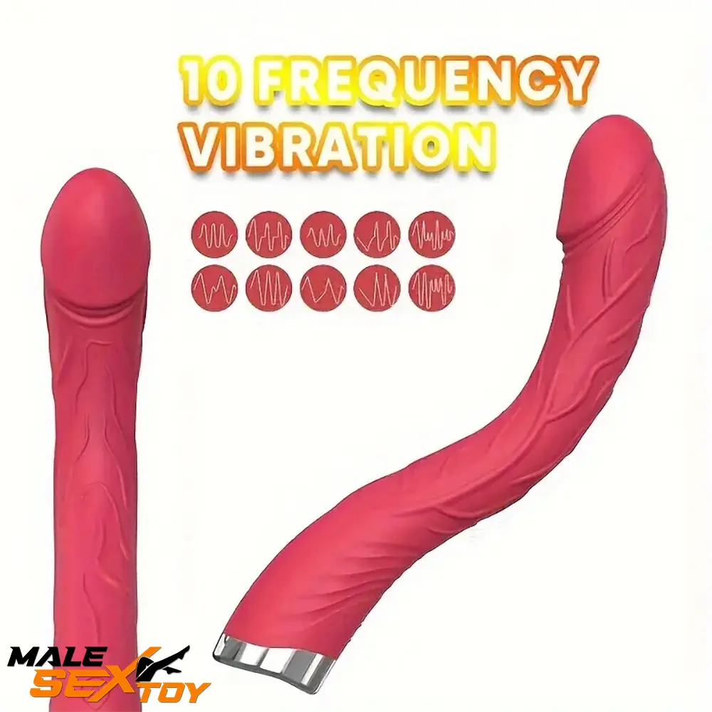 8.86in Big Curved Vibrating Automatic Dildo External Clit Opener Male Sex Toy