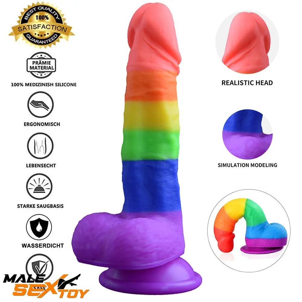 7.67in Silicone Rainbow Soft Dildo For Gay LGBT Anal Vaginal Female Male Sex Toy