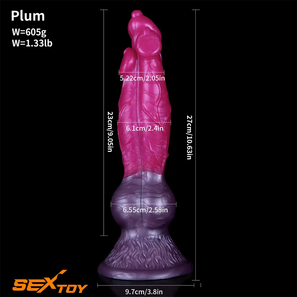 10.63in Fantasy Big Dog Cock Animal 3in1 Head Silicone Soft Dildo Male Sex Toy