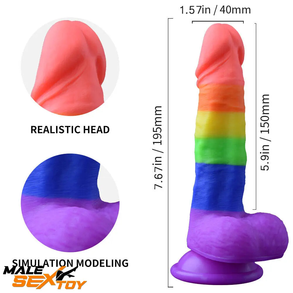 7.67in Silicone Rainbow Soft Dildo For Gay LGBT Anal Vaginal Female Male Sex Toy
