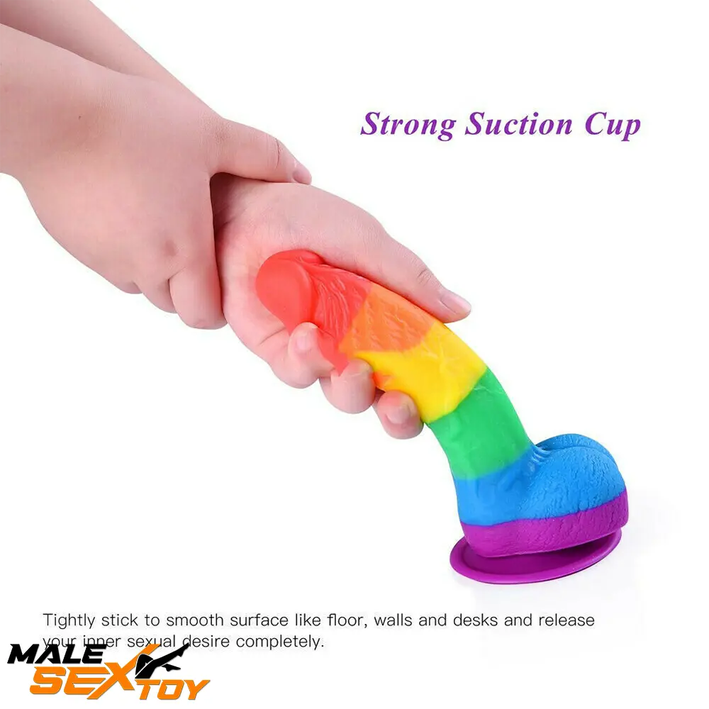 7.67in Silicone Rainbow Soft Dildo For Gay LGBT Anal Vaginal Female Male Sex Toy