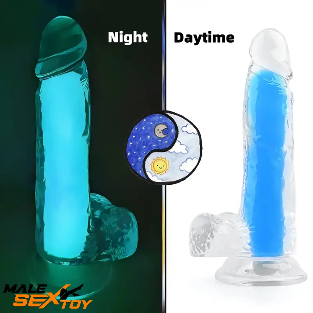 7.08in 8.07in TPE Double Layer Glow-in-the-dark Real Clear Cock Dildo Male Sex Toy